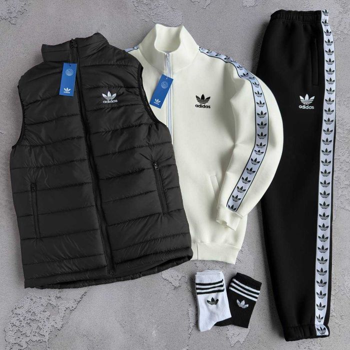 Чоловічий спортивний костюм Adidas зимній на флісі комплект [S-XXL]