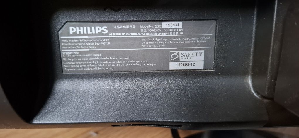 Monitor LED Philips 196V4L 18,5" 1366 x 768