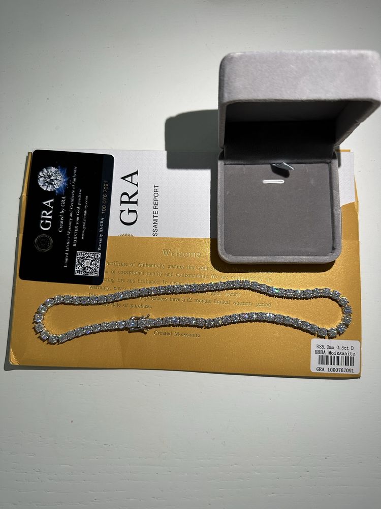 37,5 ct Ожерелье 5 мм дорожка муассанит серебрянное с бриллиантами