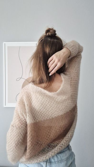 Damski sweterek z moheru i jedwabiu ręcznie robiony (oversize)