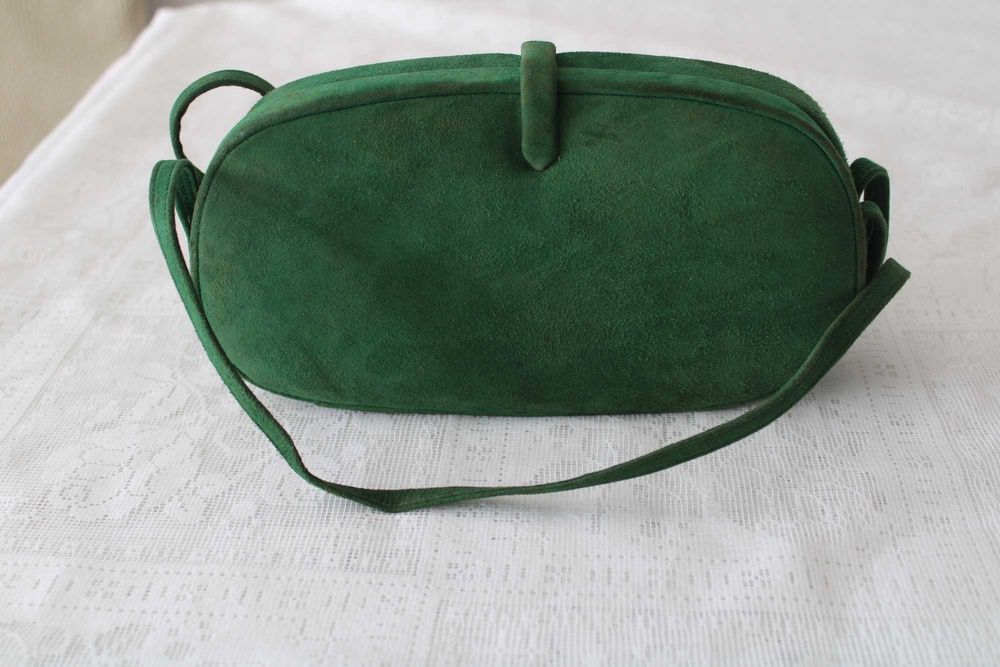 Pochete em pele genuína, aveludada em verde,  anos 40