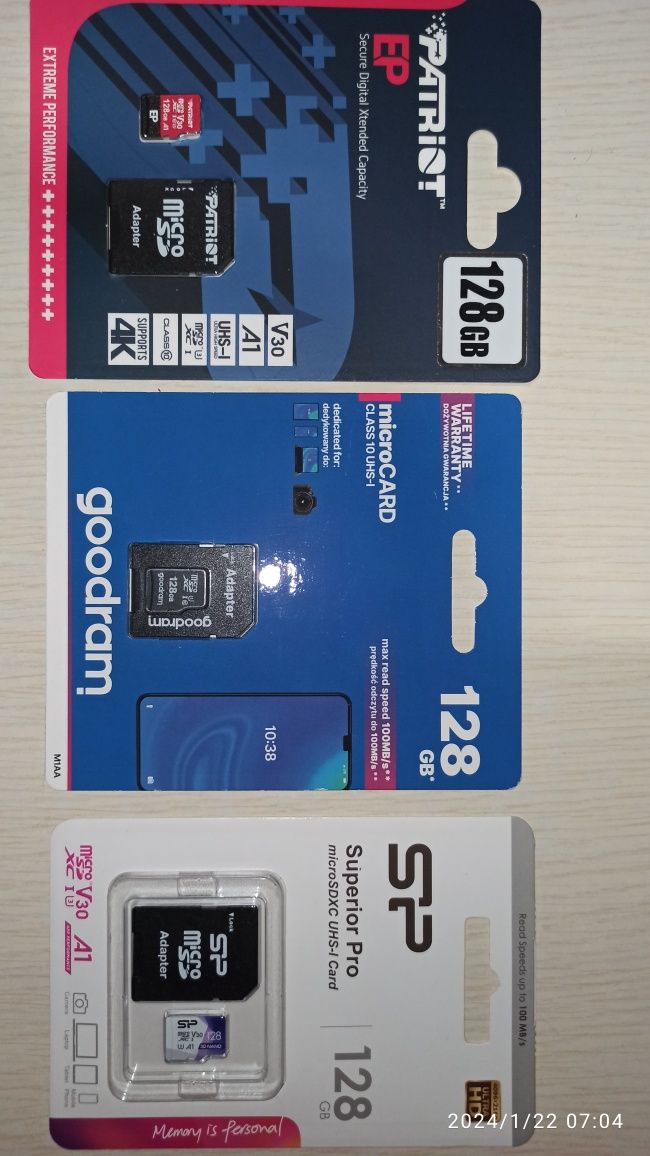 Карта памяти Patriot microSD 64 Гб  (V30, 10-й класс, U-3) !