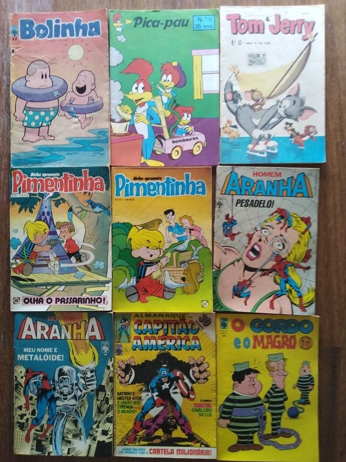 Revistas de banda desenhada, Pica Pau, Riquinho, Homem Aranha, etc.