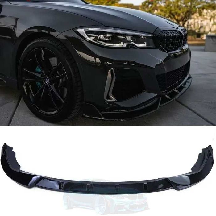 Сплиттер на передний бампер BMW G20 G21 Черный глянец губа сабля обвес
