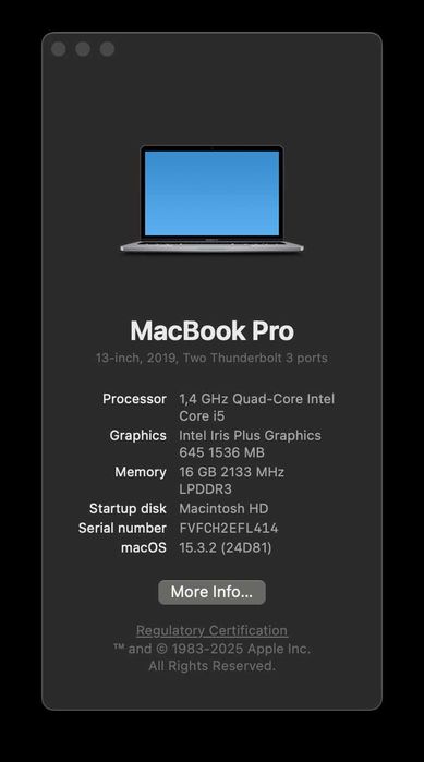 MacBook Pro, 13 polegadas, 2019