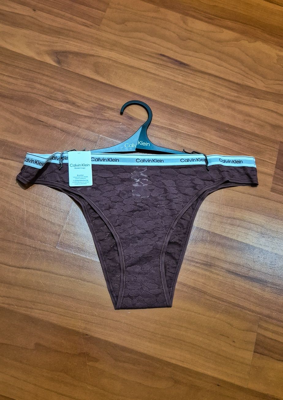 Figi Calvin Klein CK L nowe bordowe koronkowe stringi bikini majtki da