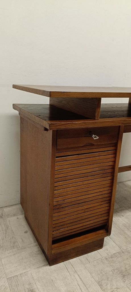 biurko drewniane z roletą szufladami industrialne loft vintage design