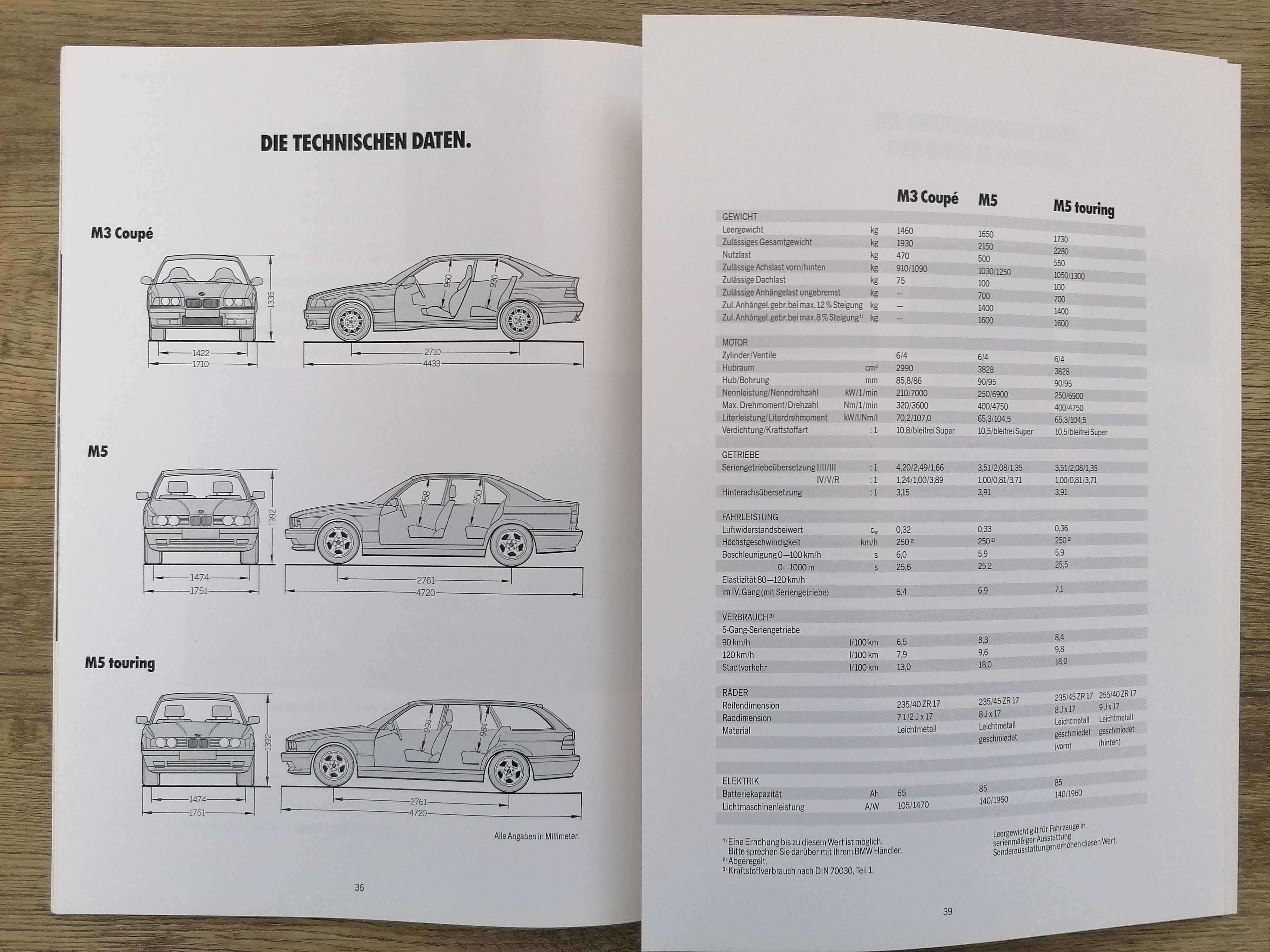 Prospekt BMW M3 E36 Coupe  M5 E34 Sedan Touring