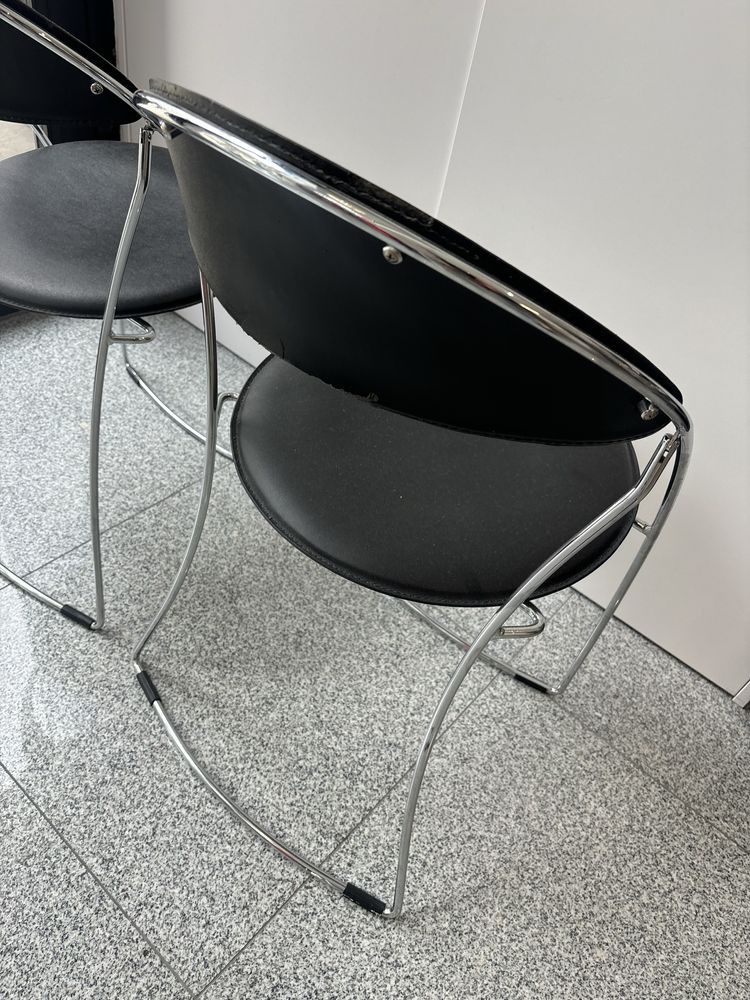 Dwa Designerskie Włoskie krzesła Arrben składane chrom i skóra lata 70