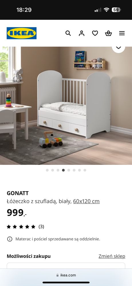 Łózeczko niemowlęce Ikea GONATT