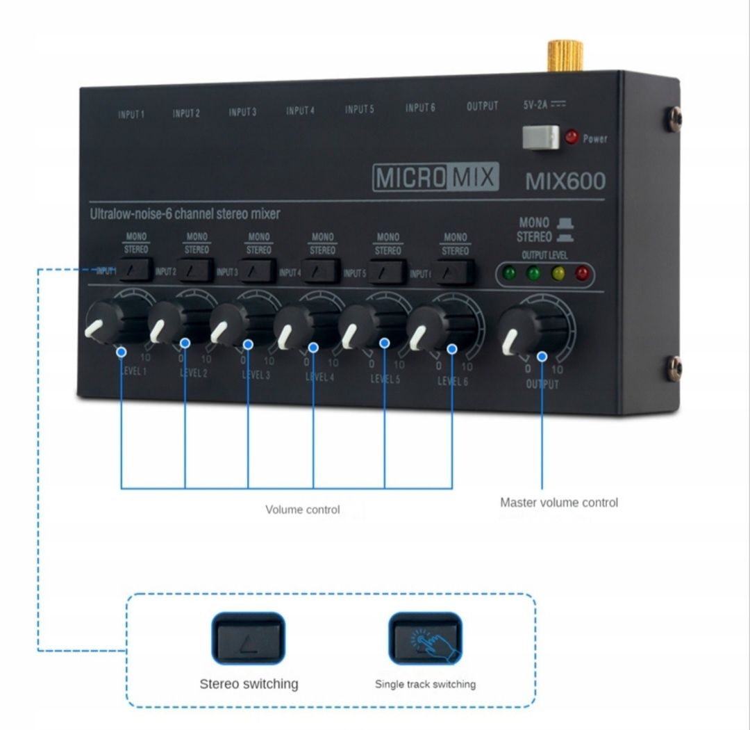 MIX600 mikser dźwięku Stereo mikser Audio