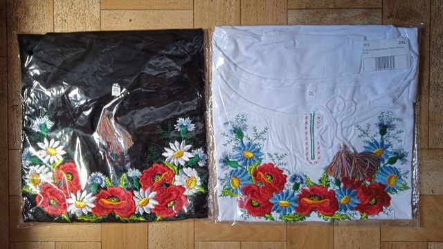 Bluzka haftowana góralska folk ludowa w kwiaty biała roz. XL, XXL