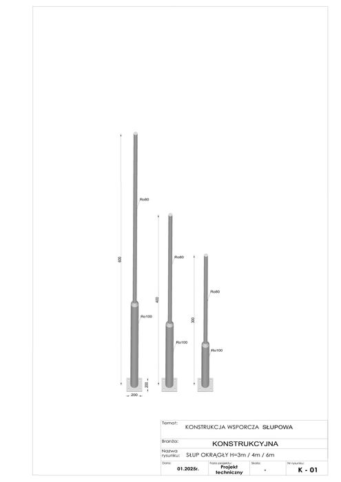 SŁUP OŚWIETLENIOWY stalowy ocynkowany 3m