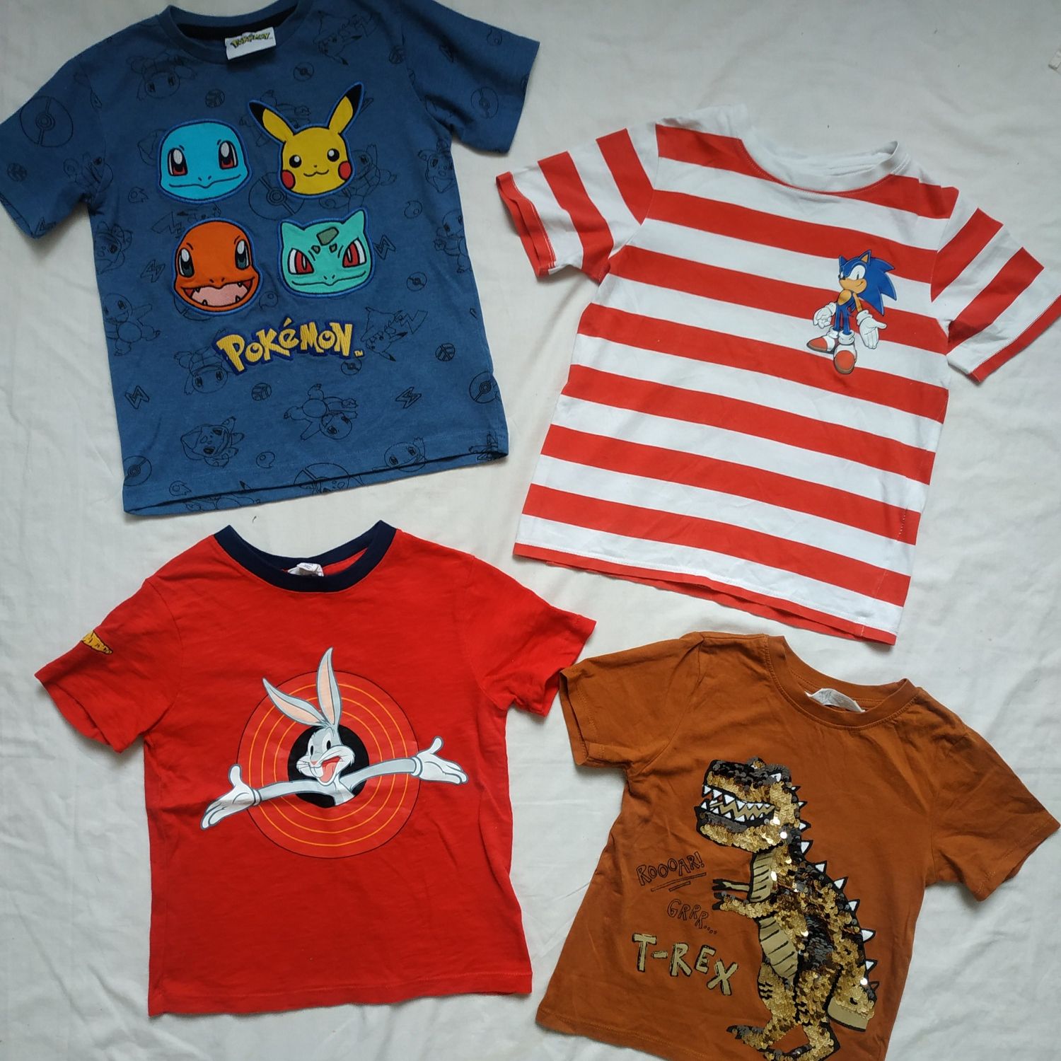 Футболка 4 года принт Покемоны, Ёжик Соник, Багз банни ( H&M, Pokémon)