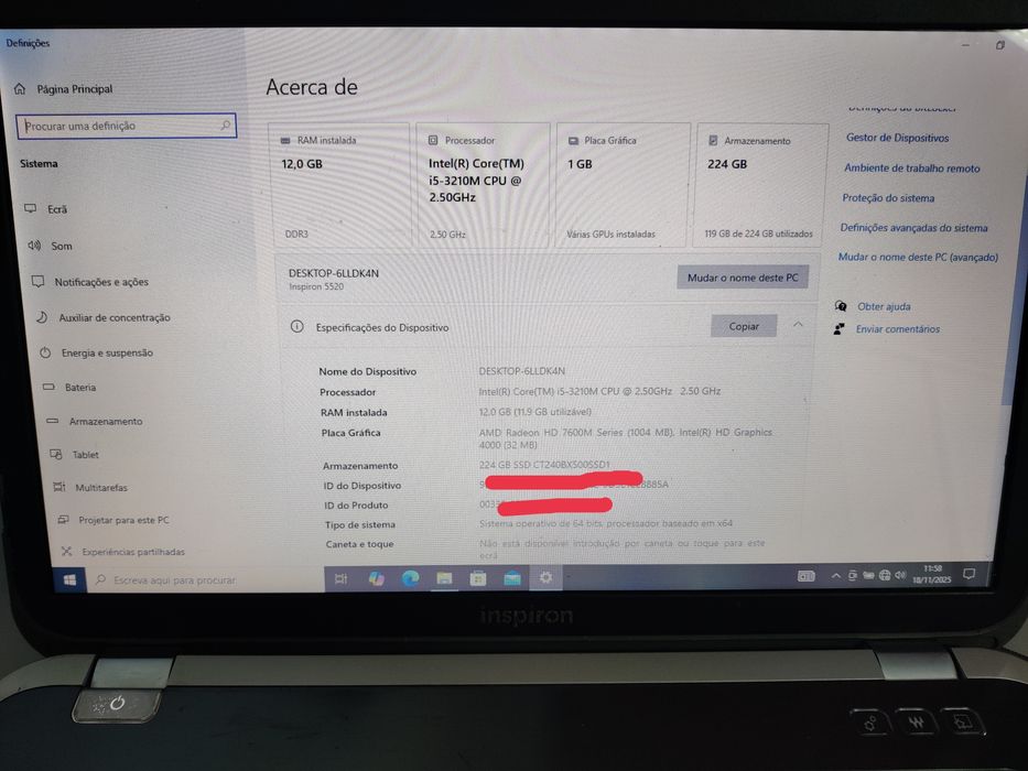 Portátil Dell Inspiron 5520