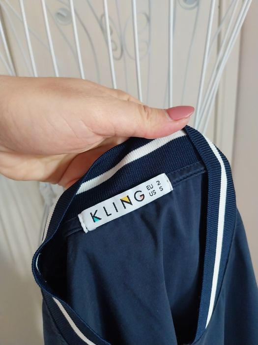 Vestido manga curta | midi | azul escuro | Kling | Tamanho S grande