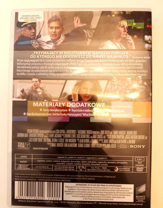 DVD Zakładnik z Wall Street / Money Monster: G. Clooney, Julia Roberts