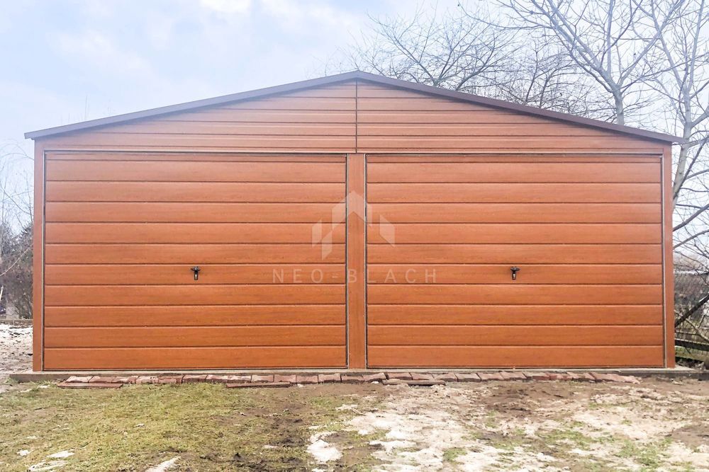 Garaż Blaszany 6X6M - 2X Brama - Drzwi - Drewnopodobny - Nb102
