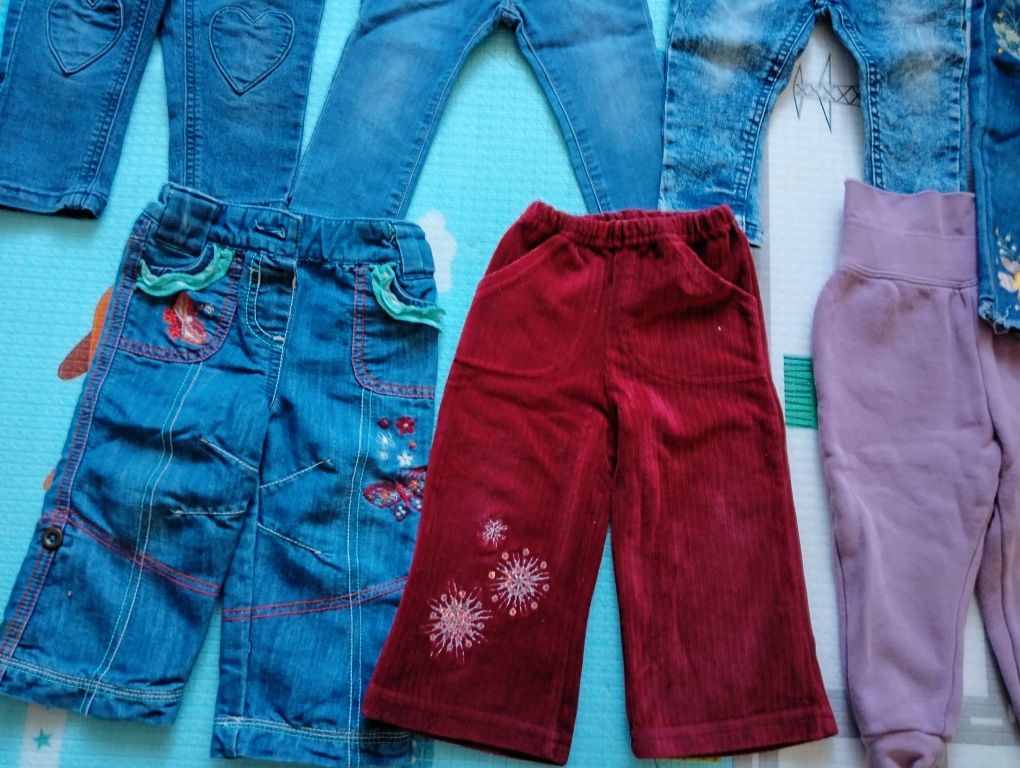 Spodnie, jeansy dla dziewczynki 7szt  rozmiar 80+pajacyki