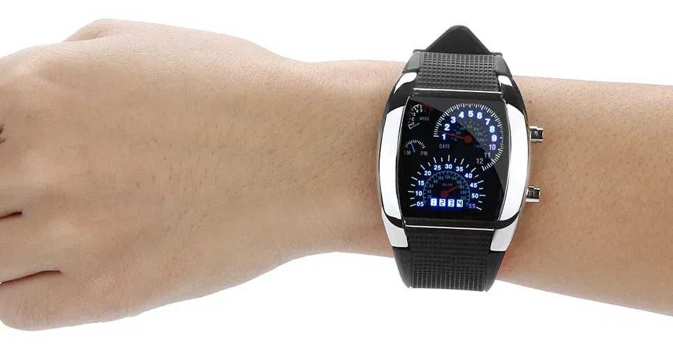 Relógio desportivo tip velocímetro homem criança elegante moda LED NOV