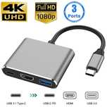 USB Type-C переходник Хаб 3 в 1 HDTV (HDMI) USB 3.0 Type-C (PD)