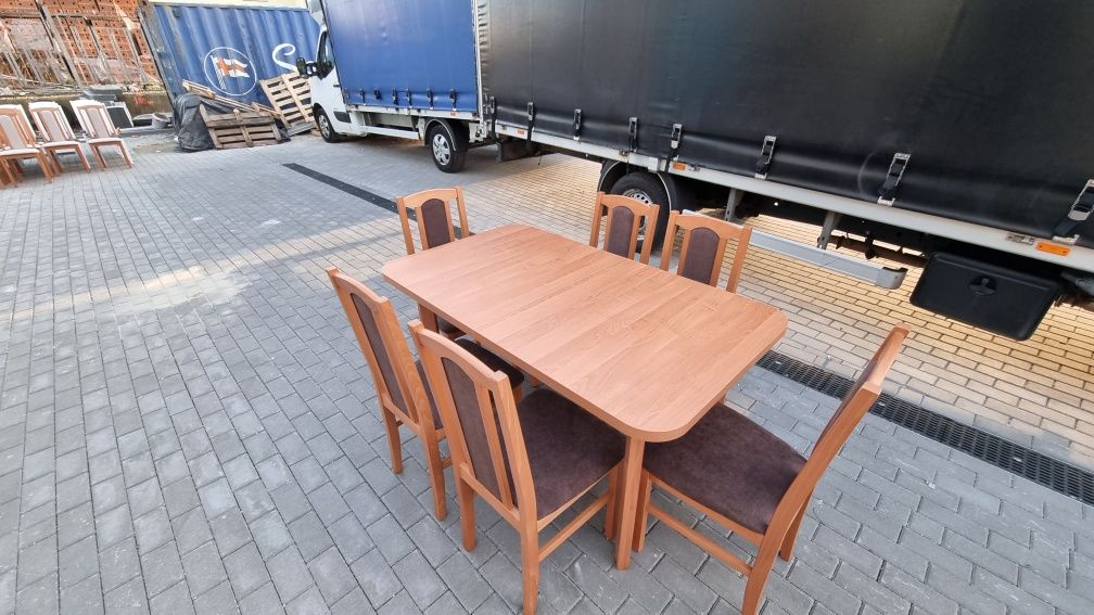 Nowe: Stół rozkładany + 6 krzeseł, olcha + brąz, dostawa cała PL