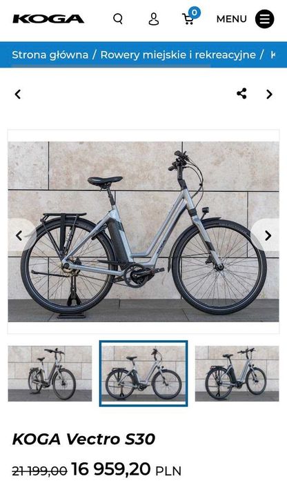 Nowy rower elektryczny Koga Vectro S30 na pasku Shimano 630Wh męski