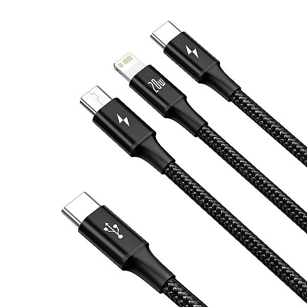 Kabel Baseus Rapid Series 3w1 USB-C - USB-C / Lightning / micro USB 20