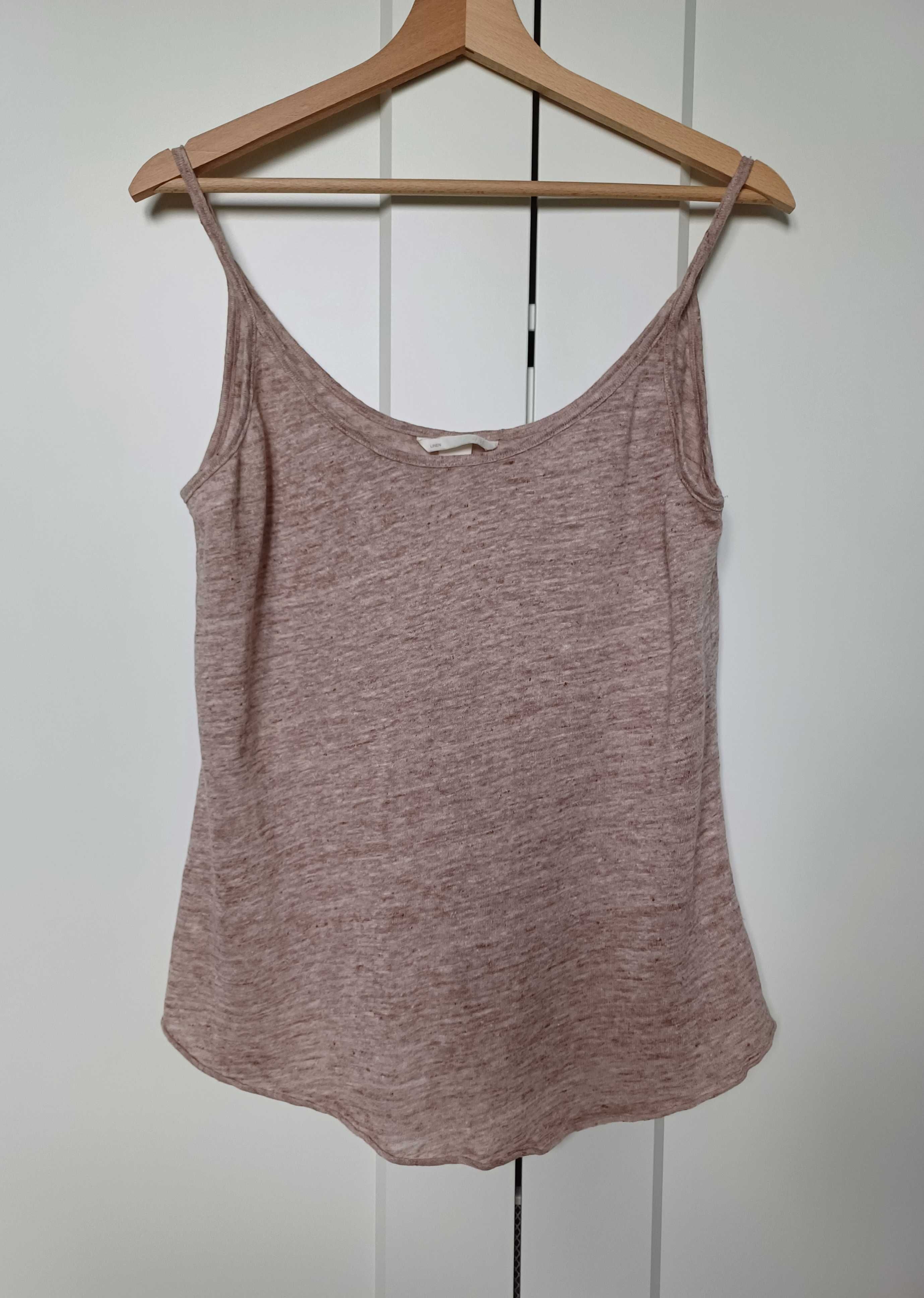 Lniany basicowy top/koszulka na ramiączka H&M rozm. M