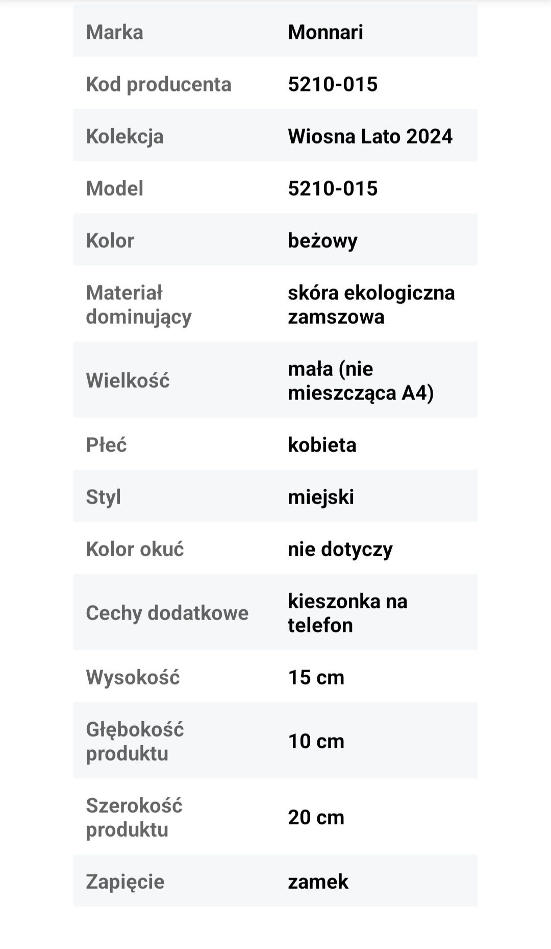 Monnari torebka listonoszka skóra ekologiczna zamszowa beżowy