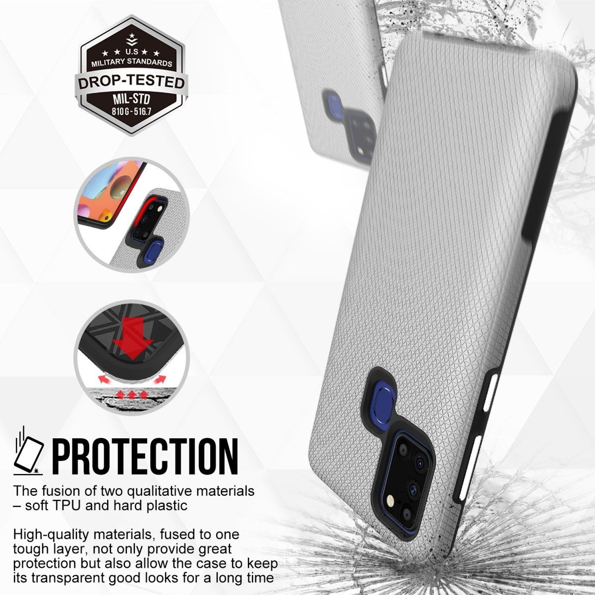 X-Guard Dual Layer Case Pancerne Etui Samsung Galaxy A21S (Srebrny)