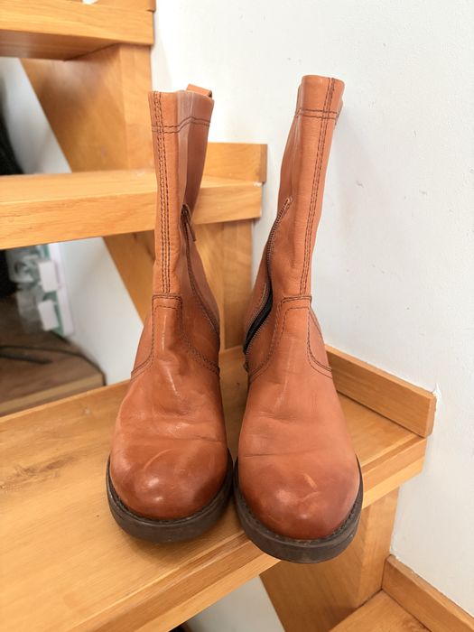 Botki na obcasie brązowe skórzane kowbojki z suwakiem vagabond