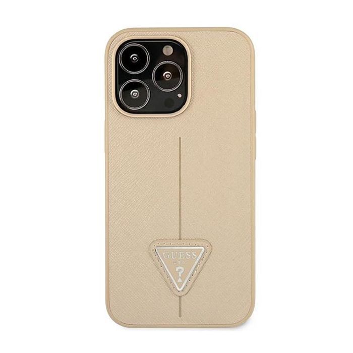 Guess Saffiano Triangle Logo Case – Etui Iphone 14 Pro Max (Beżowy)