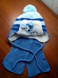Шапка с шарфом зима на мальчика Комплект шапка+шарф Новый