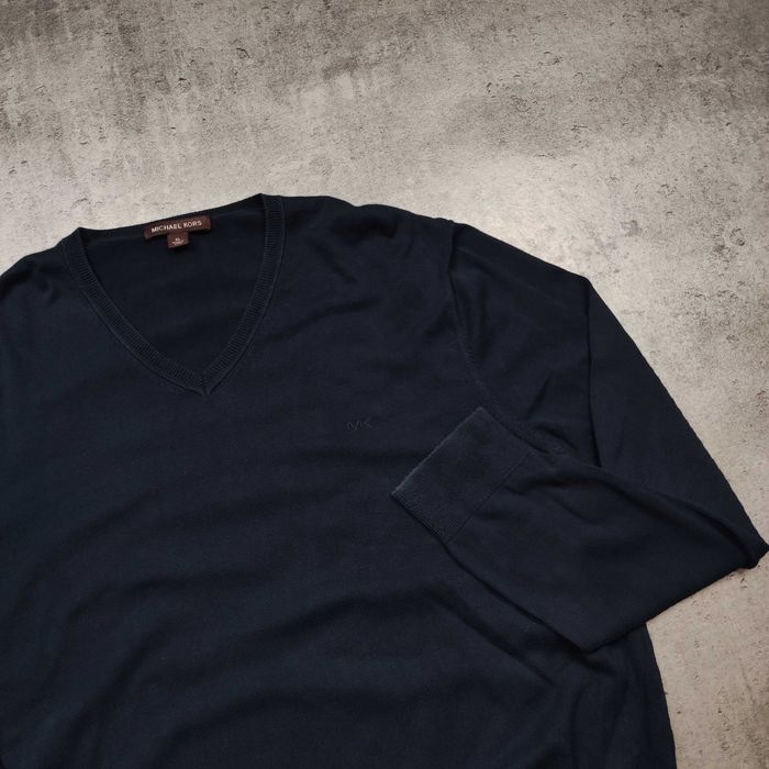 MĘSKI PREMIUM Elegancki Sweter Bawełna Kołnierzyk V Michael Kors Haft