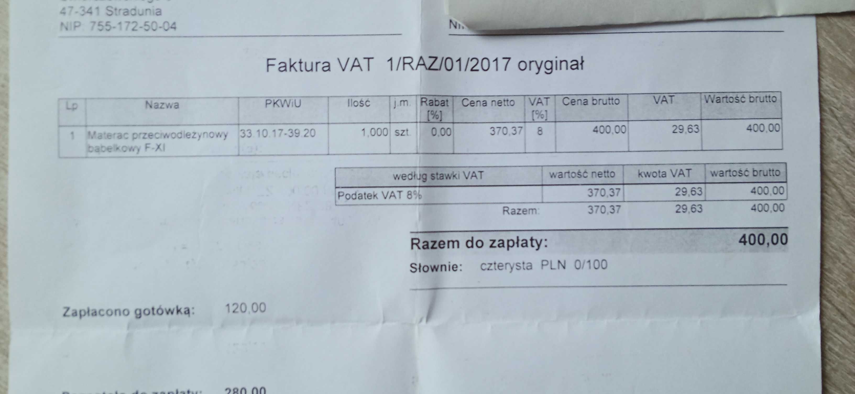 Materac przeciwodleżynowy bąbelkowy F -XI ,- używany, sprzedam.