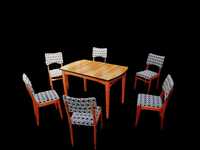 Stół,krzesła(6) lata 60, T.Hałas, odrestaurowany.