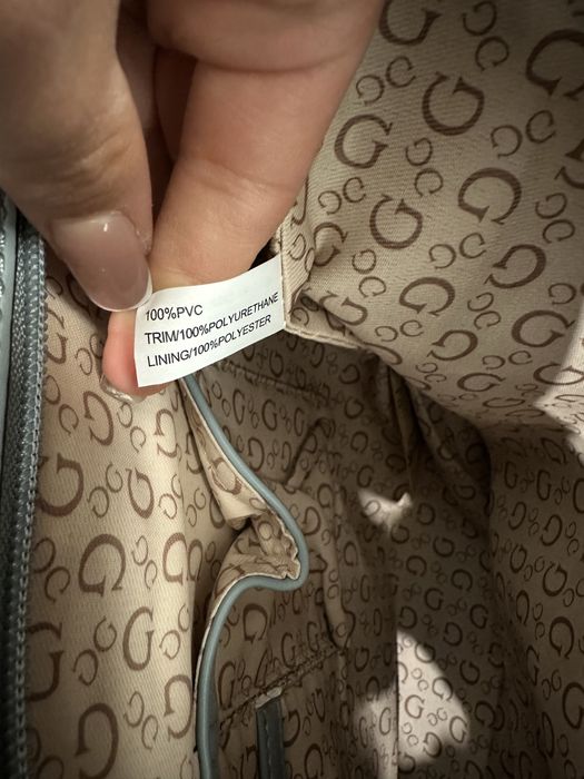 Oryginalna torebka Guess niebieska kremowa duża torba shopper bag