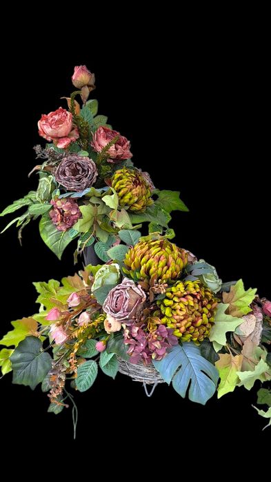 Jesienny komplet stroik wiązanka na grób cmentarz pomnik chryzantemy