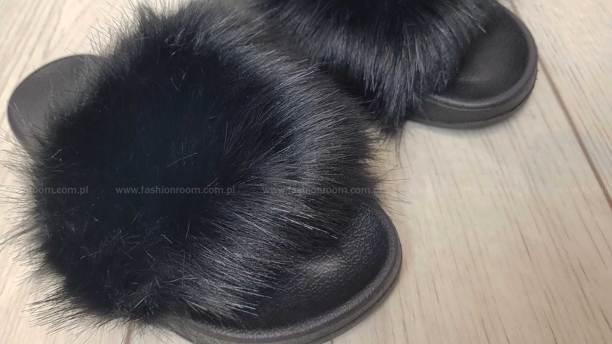 Klapki 36-41 z futerkiem papucie buty CZARNE futerkowe TU KUPUJESZ 40