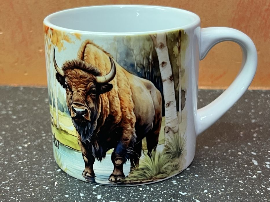 mały kubek ceramiczny z Żubrem 200 ml Puszcza Białowieska Żubr
