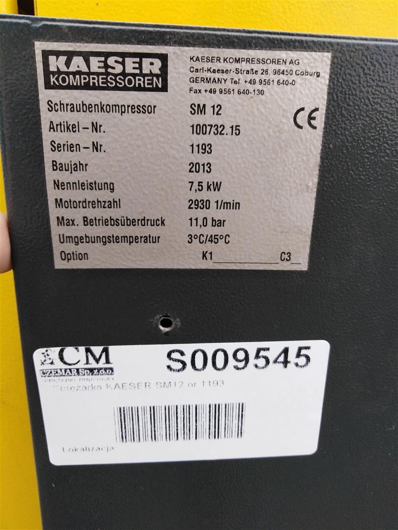 Sprężarka śrubowa,kompresor KAESER SM12, 7,5 kW, S009545