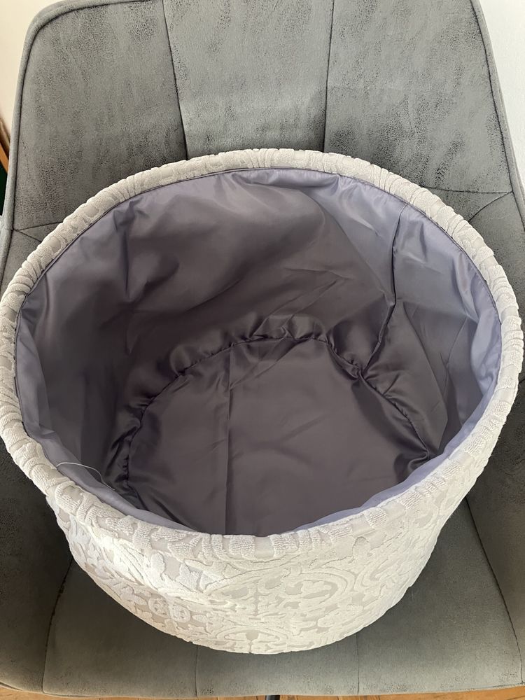 Duzy okragly pojemnik, kosz bawelniany welurowy szary wys.31 cm