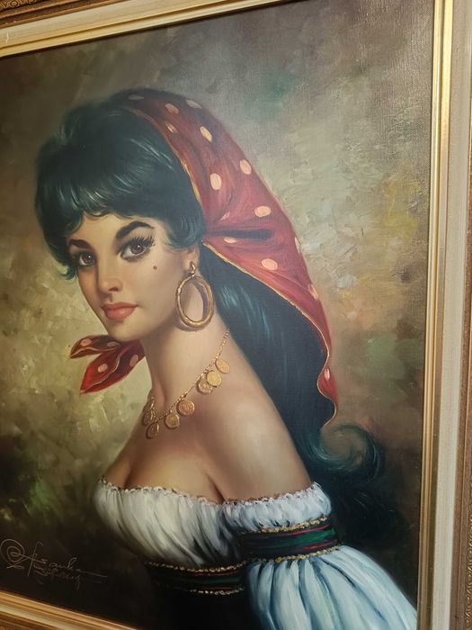 Obraz olejny na płótnie Cyganka, w pięknej ramie