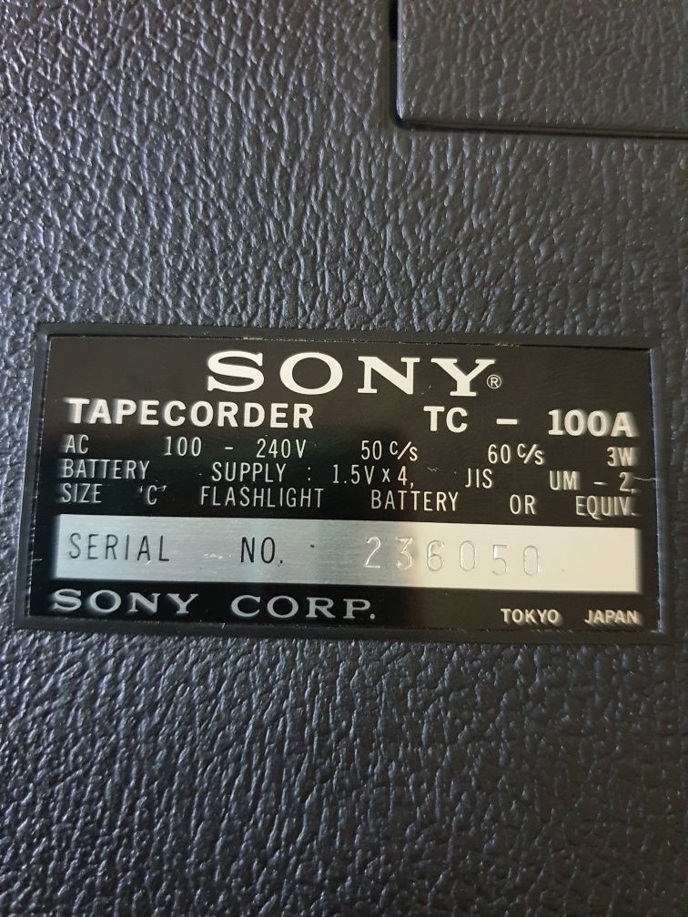 Magnetofon Reporterski Sony   Dyktafon TC-100 A UNIKAT! 1968R Vintage