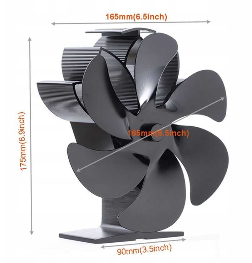 Wentylator kominkowy zasilany ciepłem, 6-łopatkowy