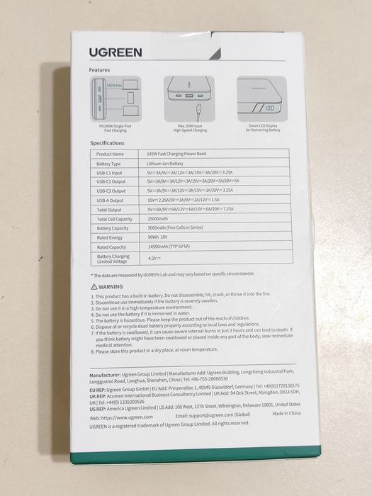 Powerbank Ugreen 145W, павербенк