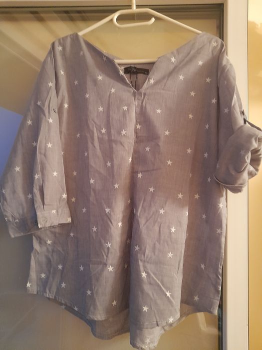 Bluzka, tunika,cienka, szara w gwiazdki,XXL