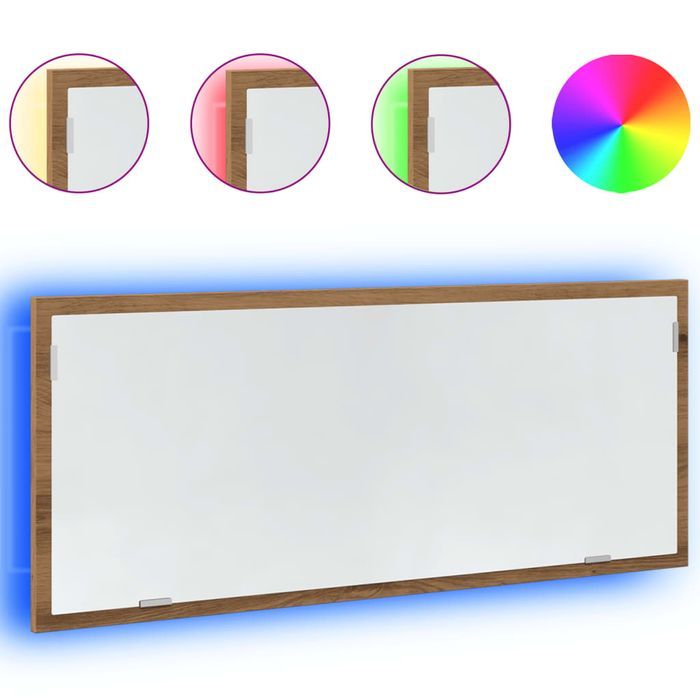 vidaXL Lustro łazienkowe z LED, dąb artisan, 100x8,5x37 cm