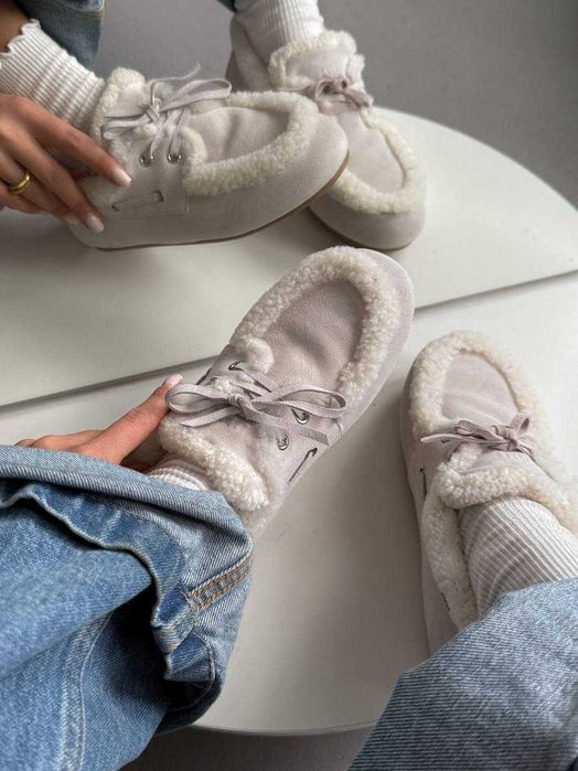 Жіночі зимові лофери Miu Loafers Winter Light Grey (світло-сірі) M005